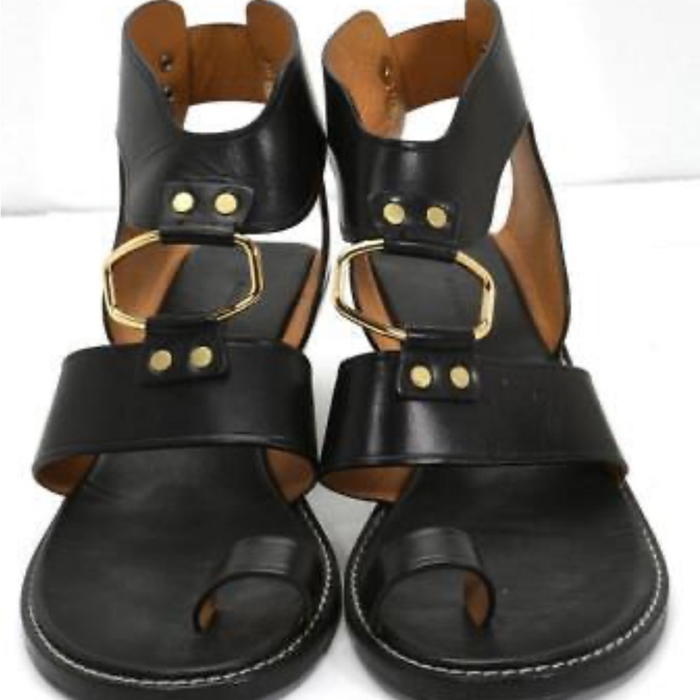 Isabel Marant Black Gladiator Sandals with Gold Accents